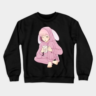 Pink haired boy in a pink bunny pajamas Crewneck Sweatshirt